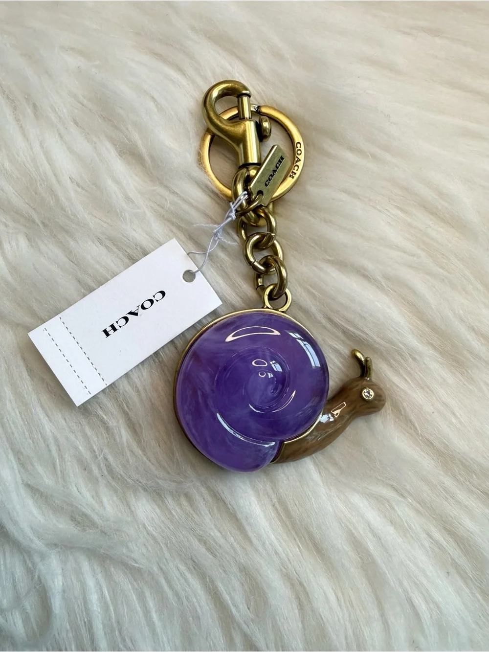 Authentic Coach Snail Bag Purse Charm With Key Ring In Brass Purple CAX69 NWT
